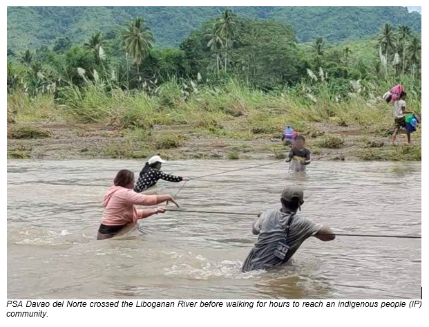 PSA Davao del Norte crossed the Liboganan River before walking for hours to reach an indigenous people (IP) community.