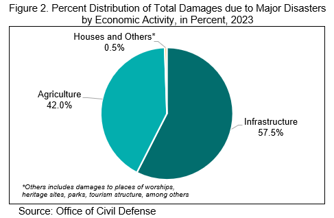 Percent Distribution of Total Damages due to Major Disasters by Economic Activity, in Percent, 2023
