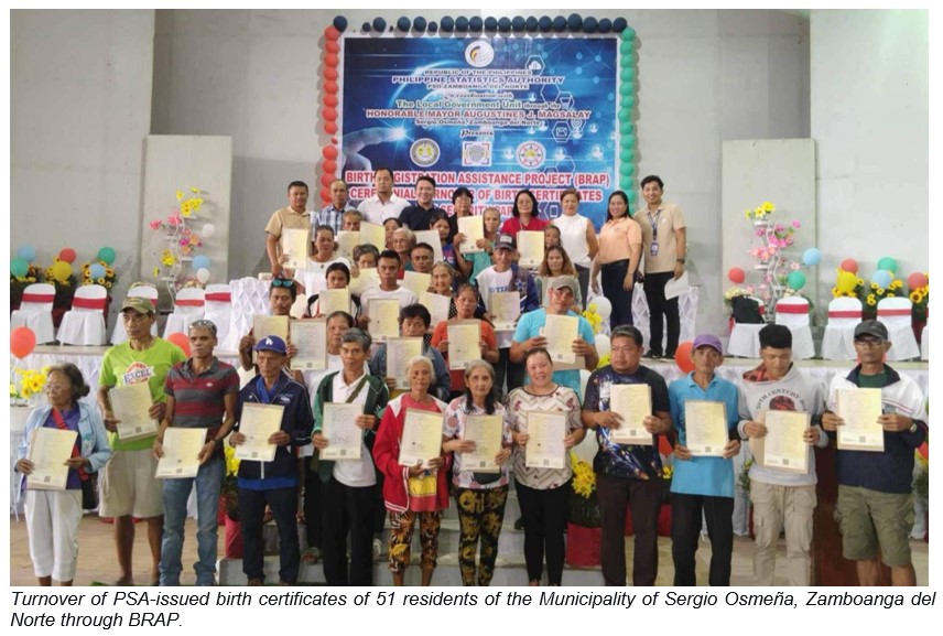 Turnover of PSA-issued birth certificates of 51 residents of the Municipality of Sergio Osmeña, Zamboanga del Norte through BRAP