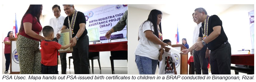 PSA Usec. Mapa hands out PSA-issued birth certificates to children in a BRAP conducted in Binangonan, Rizal